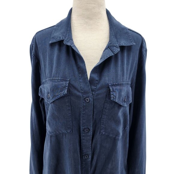 Cloth & Stone Womens Small Dress Frayed Roll Tab Sleeve Midi Shirt Dress Blue - Picture 2 of 12